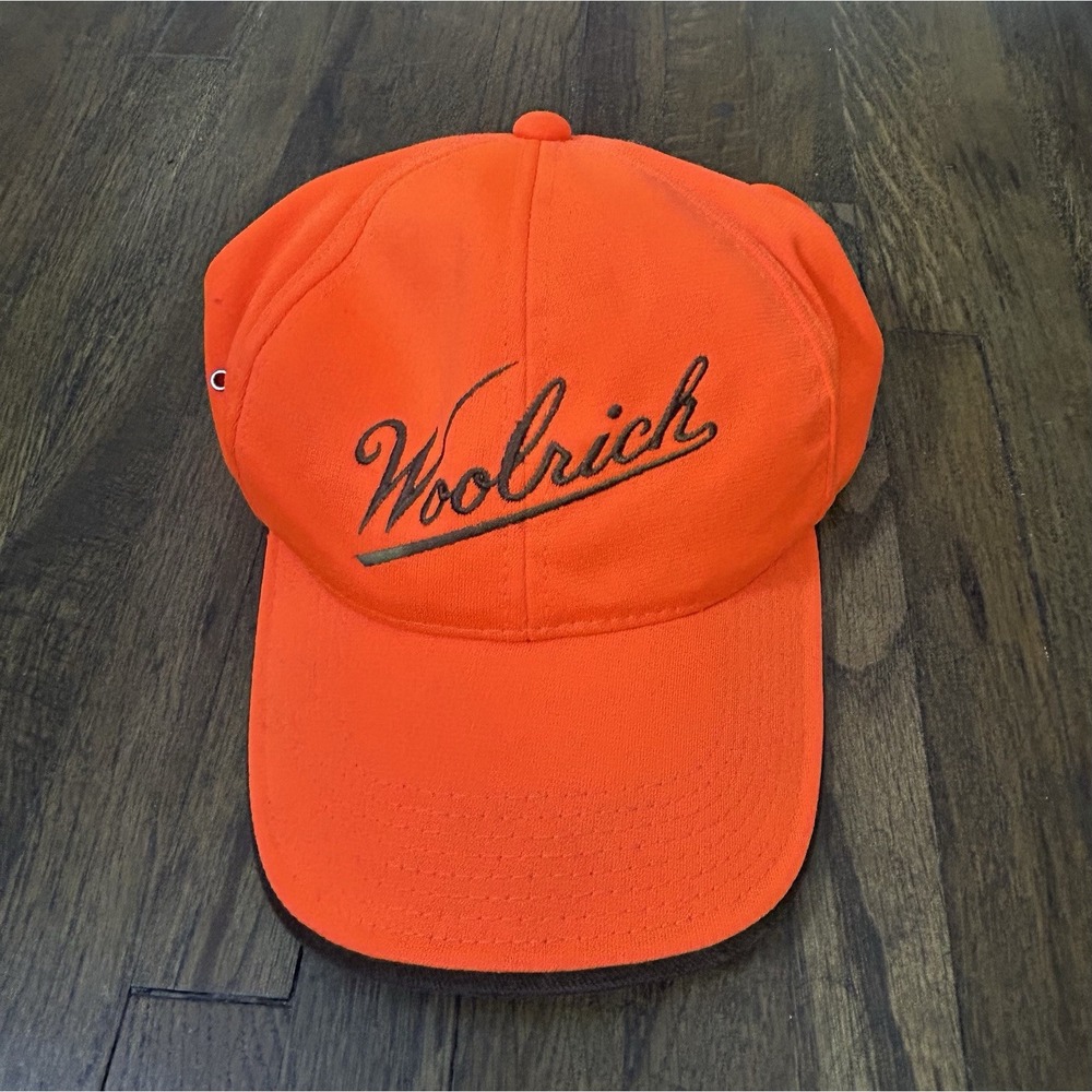 orange Woolrich baseball cap brand's classic Script Hunting High Visibility